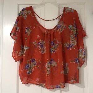 Forever21 Sheer Orange Floral Boho Top